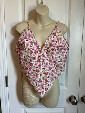 Vintage Max Mehra Floral Bandana Handkerchief Tank Top Crop Top XL 90s Y2K